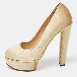 Charlotte Olympia Olive Green Velvet Dolly Platform Pumps Size 39.5