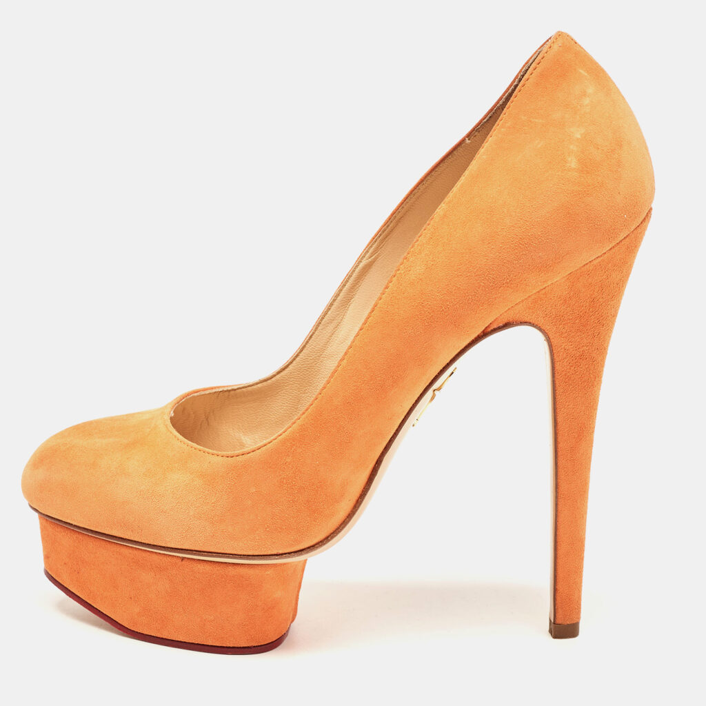 luxury-women-charlotte-olympia-used-shoes-p911139-001 Charlotte Olympia Orange Suede Dolly Pumps Size 37