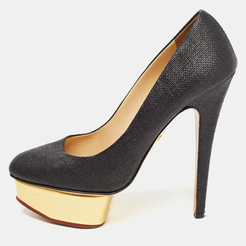 luxury-women-charlotte-olympia-used-shoes-p930661-010 Charlotte Olympia Black Raffia Dolly Pumps Size 39.5