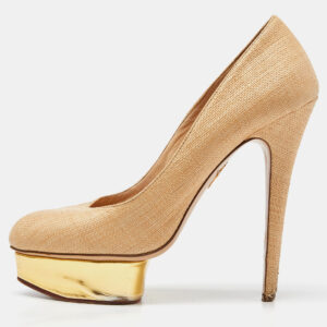 Charlotte Olympia Light Brown Raffia Dolly Pumps Size 42