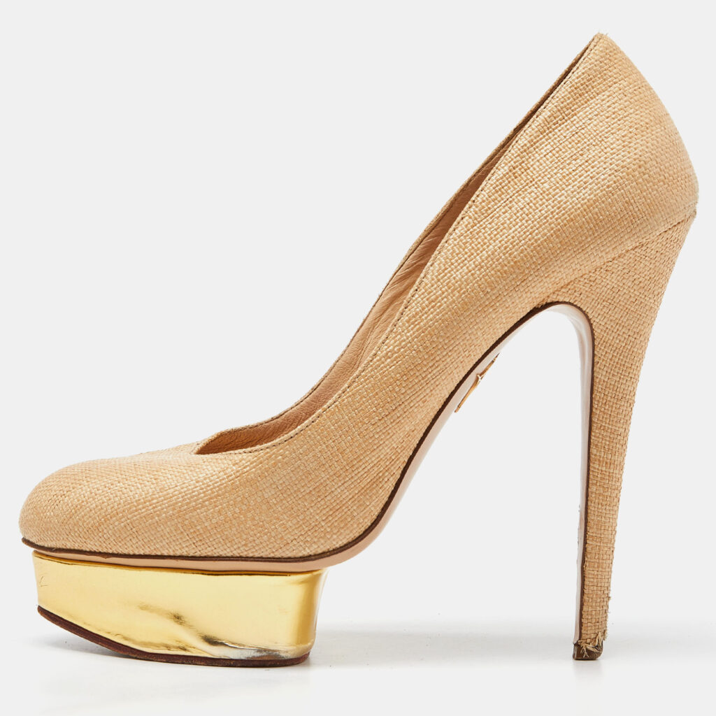 luxury-women-charlotte-olympia-used-shoes-p937144-010 Charlotte Olympia Light Brown Raffia Dolly Pumps Size 42