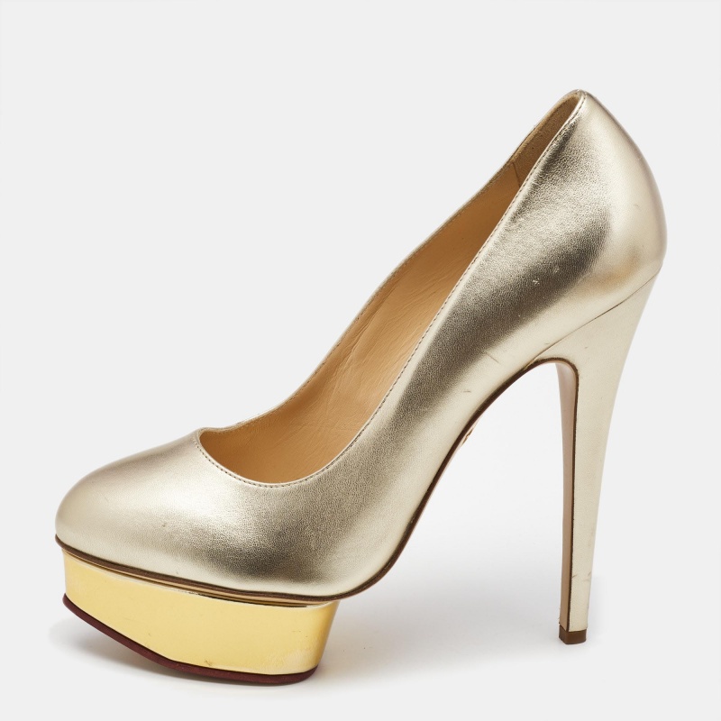 luxury-women-charlotte-olympia-used-shoes-p977688-1744886258-007 Charlotte Olympia Gold Leather Dolly Platform Pumps Size 40.5