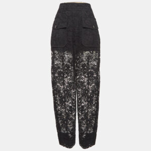 Chloe Black Floral Pattern Lace Sheer Trousers L