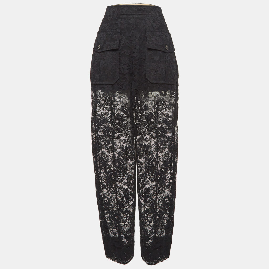 luxury-women-chloe-new-clothes-p1025029-002 Chloe Black Floral Pattern Lace Sheer Trousers L