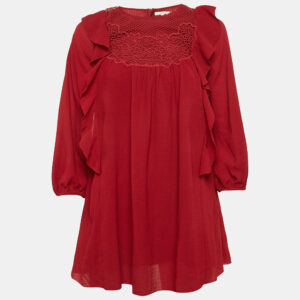 Chloe Red Crepe Ruffled Lace Overlay Top 10Yrs