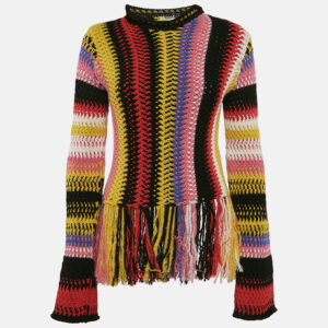 Chloe Multicolor Striped Crochet Fringed Sweater S