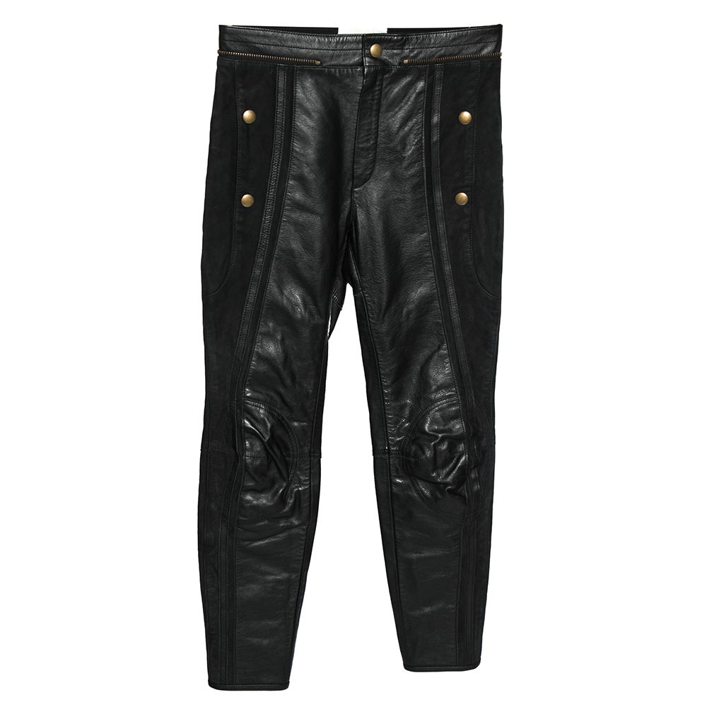 luxury-women-chloe-new-clothes-p614850-006-2 Chloé Black Leather & Nubuck Paneled Cropped Biker Pants S