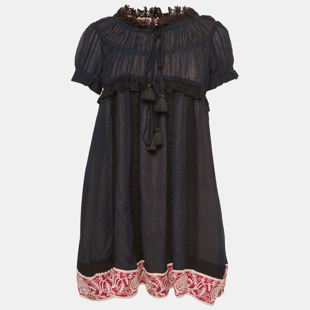 luxury-women-chloe-new-clothes-p858273-001 Chloe Navy Blue Cotton & Silk Mini Dress S