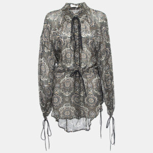 Chloe Multicolor Paisley Printed Chiffon Drawstring Blouse M