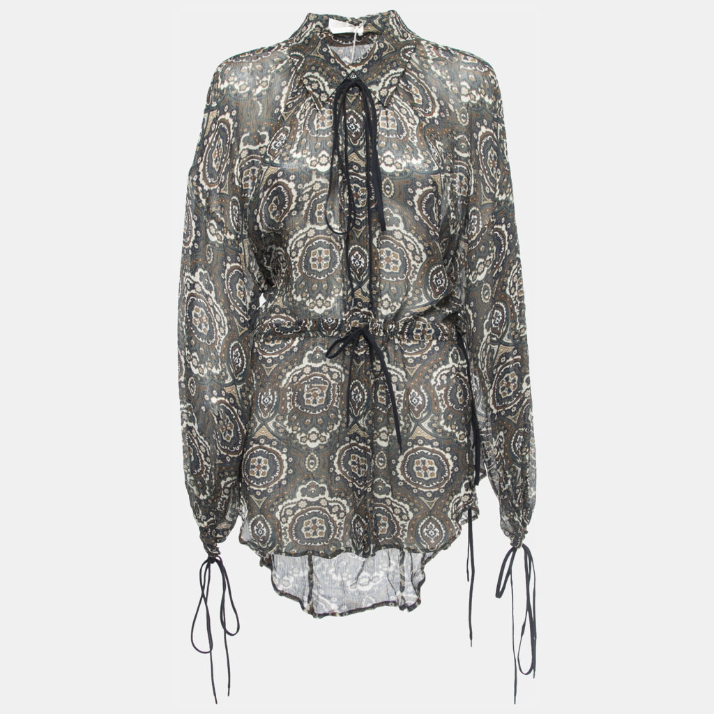 luxury-women-chloe-new-clothes-p858373-001 Chloe Multicolor Paisley Printed Chiffon Drawstring Blouse M