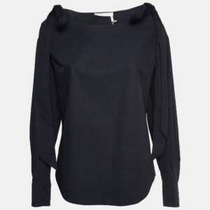 Chloe Navy Blue Poplin Tie-Up Cold Shoulder Blouse M