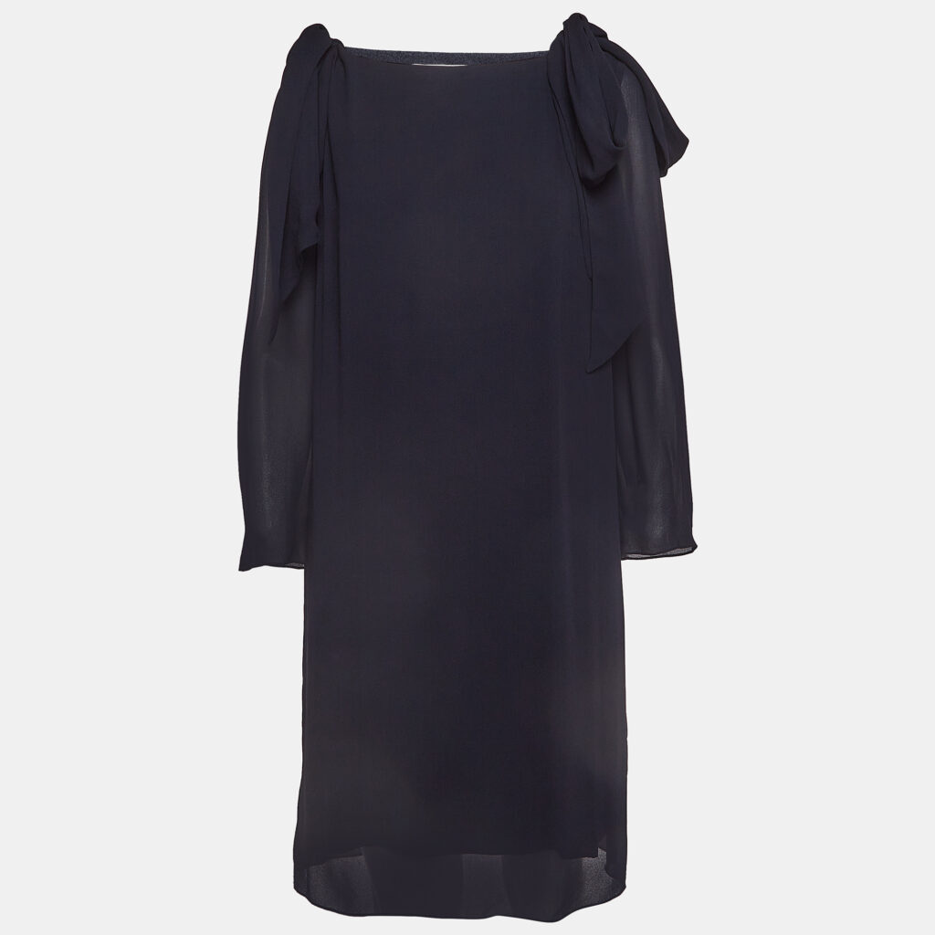luxury-women-chloe-new-clothes-p961169-007 Chloe Navy Blue Crepe Tie-Up Detail Anthraci Robe Dress S