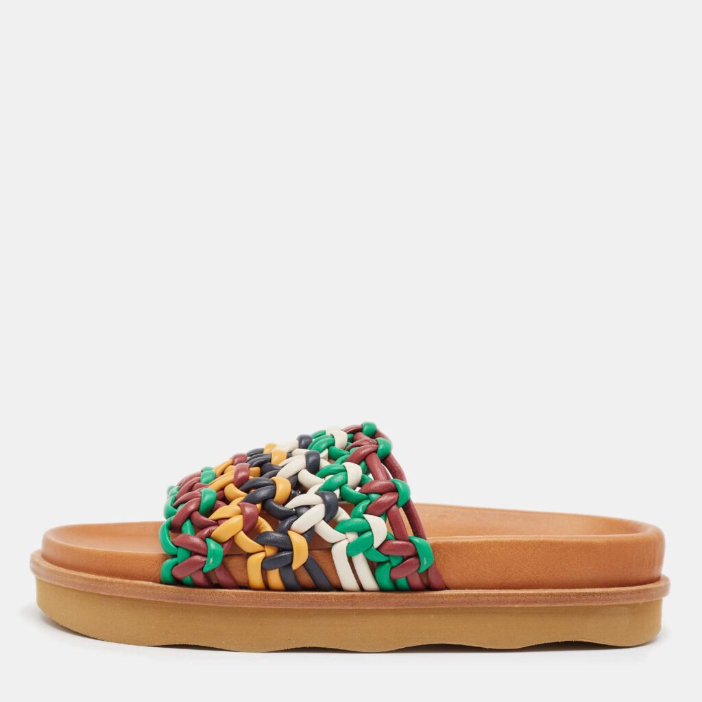 luxury-women-chloe-new-shoes-p1041965-003 Chloe Multicolor Woven Leather Wavy Slides Size 39