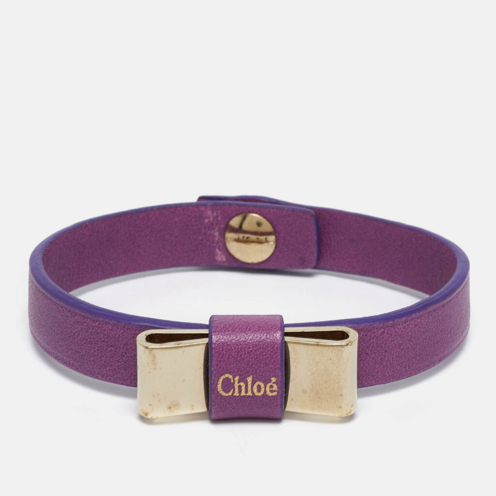 luxury-women-chloe-used-accessories-p1035284-001 Chloe Bow Leather Gold Tone Bracelet