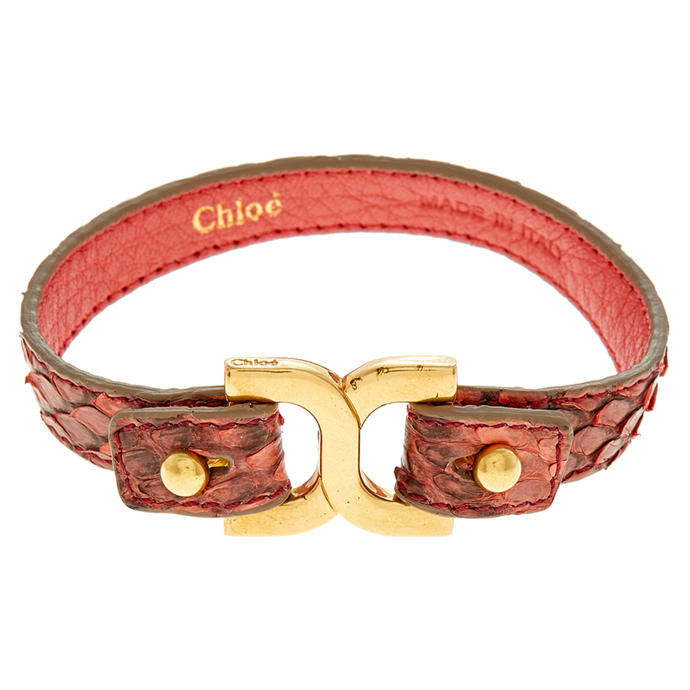 luxury-women-chloe-used-accessories-p506090-007-2 Chloe Dark Coral Ayer Snakeskin Leather Marcie Bracelet