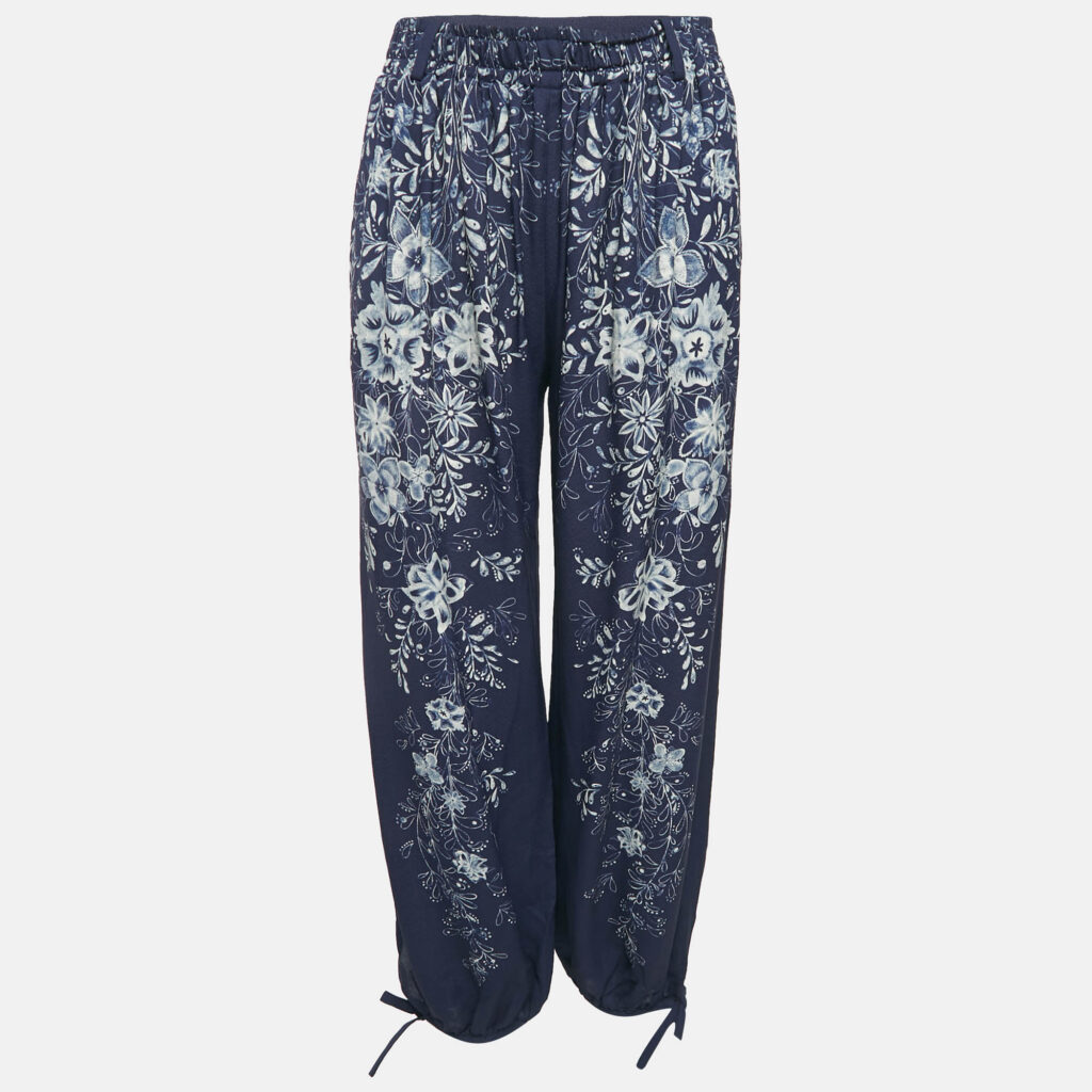 luxury-women-chloe-used-clothes-p1045356-005 Chloé Blue/Beige Floral Print Crepe Harem Pants S