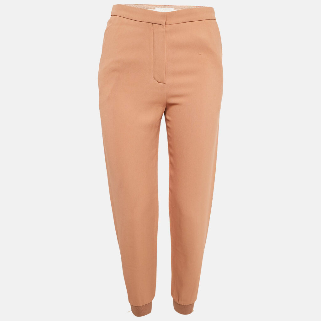 Chloe Light Brown Crepe Zip Detail Trackpants S