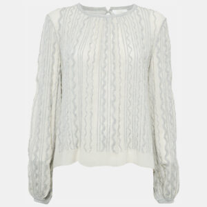 Chloe Grey Wavy Embroidered Silk and Jersey Top XS