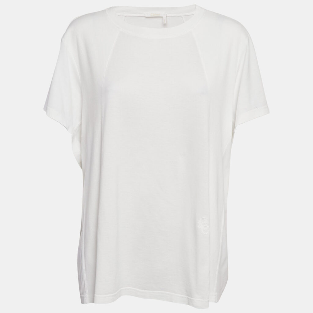 Chloe White Jersey Cotton Crew Neck T-Shirt M