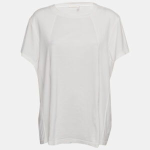 Chloe White Rib Knit and Jersey Crew Neck T-Shirt M