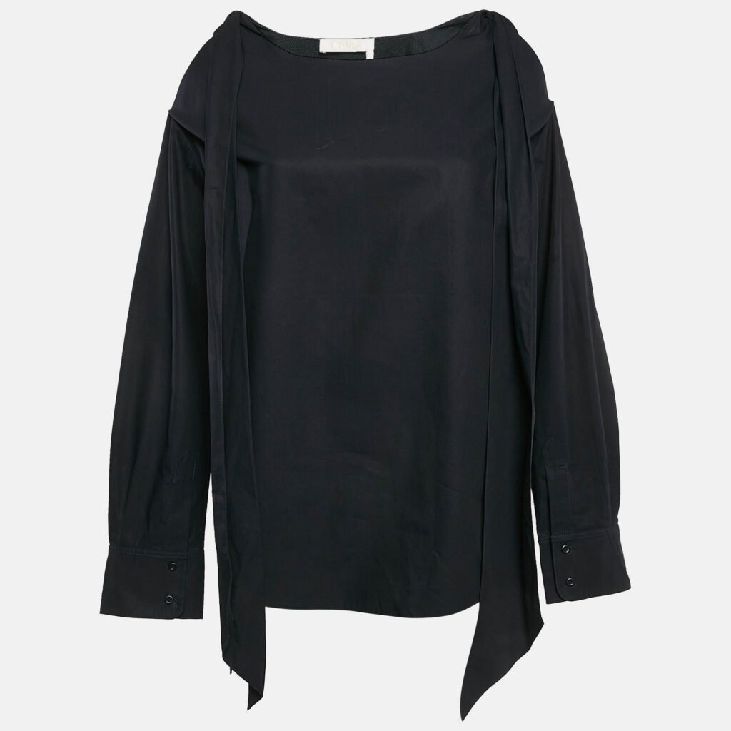 Chloe Navy Blue Cotton Cold-Shoulder Blouse M