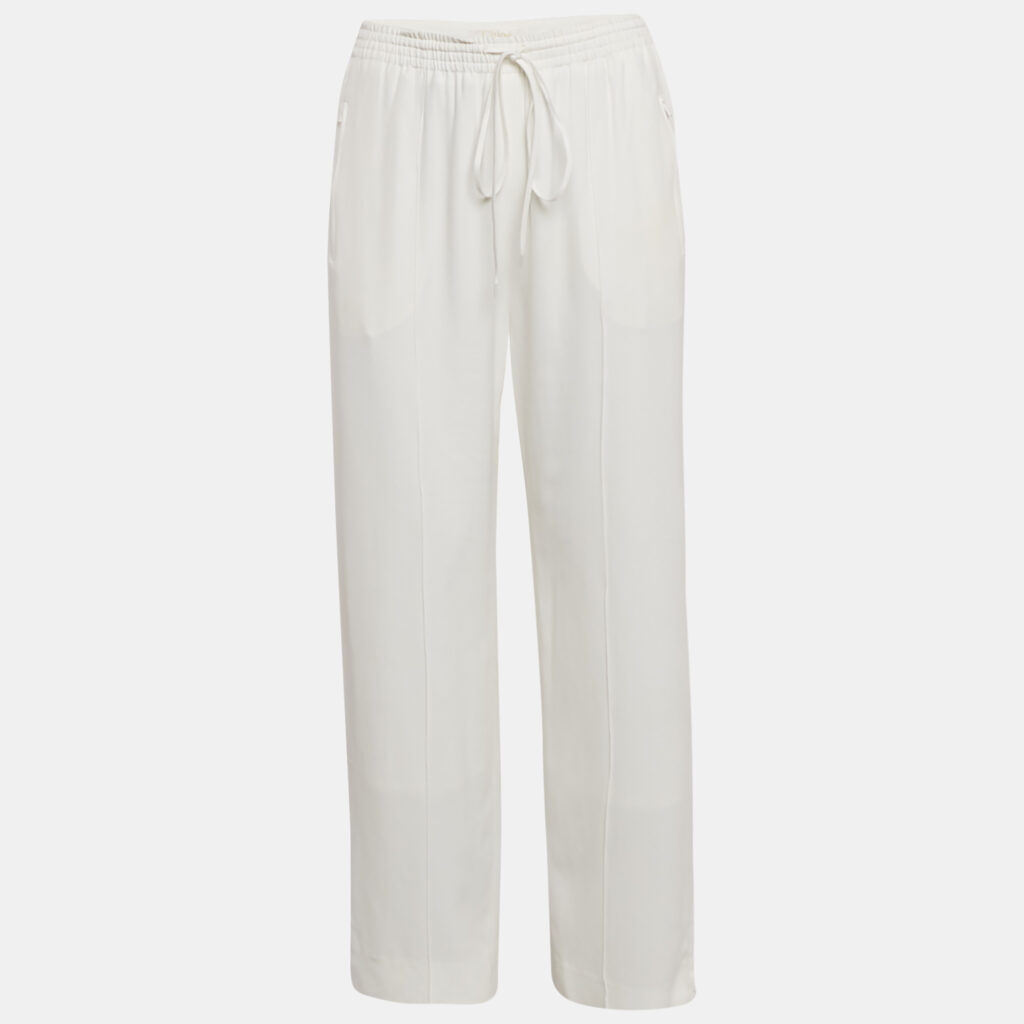 Chloe Milk White Crepe Wide-Leg Pants M