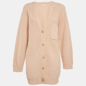 Chloe Pastel Pink Cashmere Knit Button Front Cardigan M