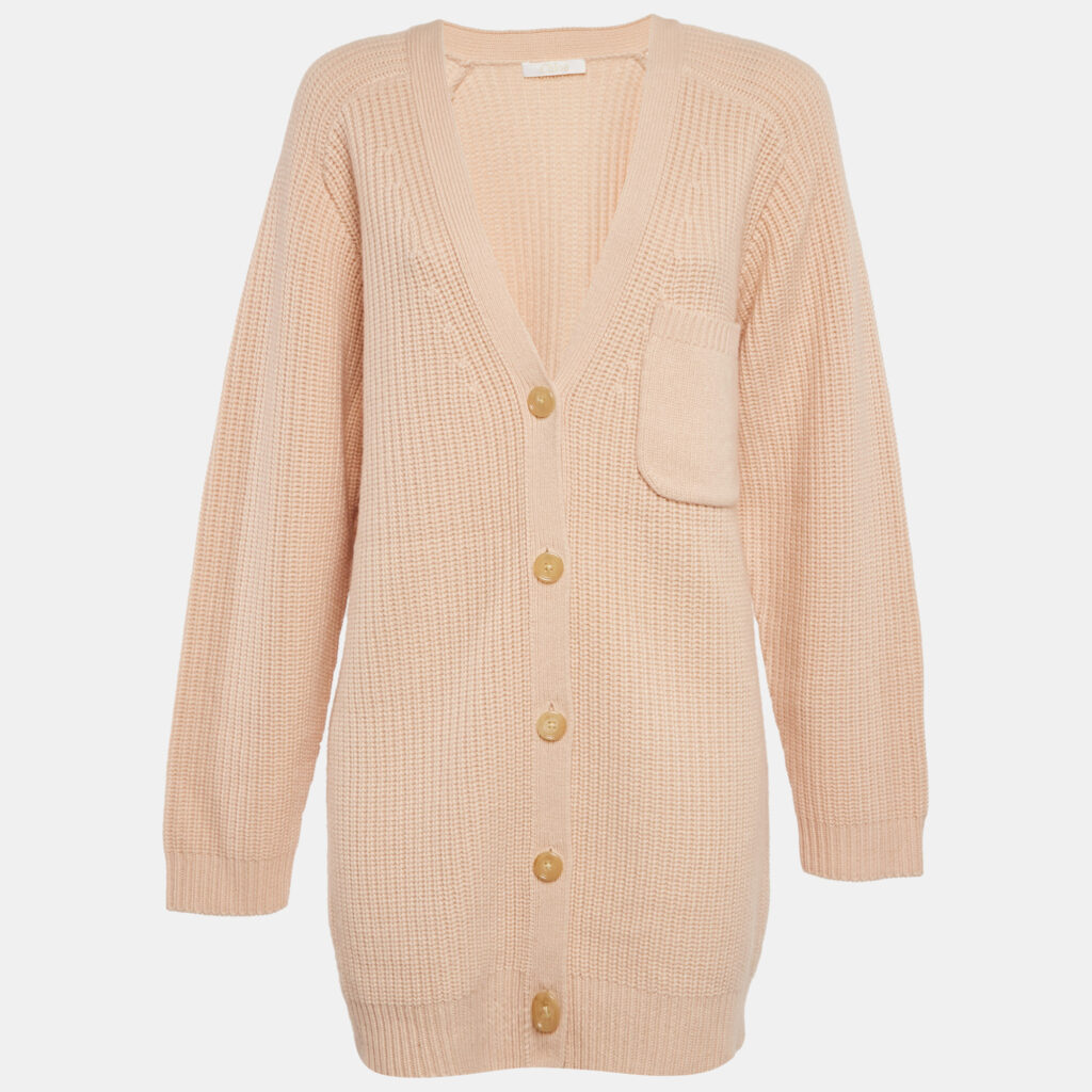 luxury-women-chloe-used-clothes-p1105224-001 Chloe Pastel Pink Cashmere Knit Button Front Cardigan M