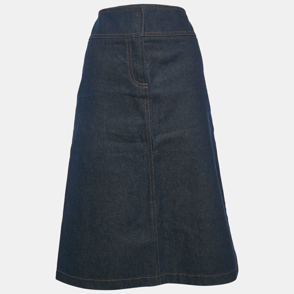 luxury-women-chloe-used-clothes-p1111652-003 Chloe Vintage Navy Blue Applique Denim Pencil Skirt S