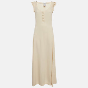Chloe Cream Silk Blend Crepe Button Detail Maxi Dress M