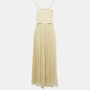 Chloe Beige Silk Pleated Maxi Dress S