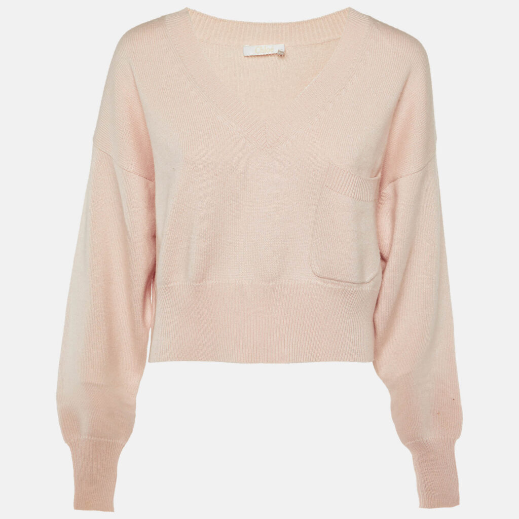 luxury-women-chloe-used-clothes-p1141019-002 Chloe Shadow Pink Cashmere Blend Crop Sweater S