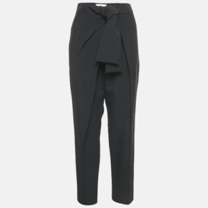 Chloe Black Crepe Tie-Up Waist Detail Trousers L