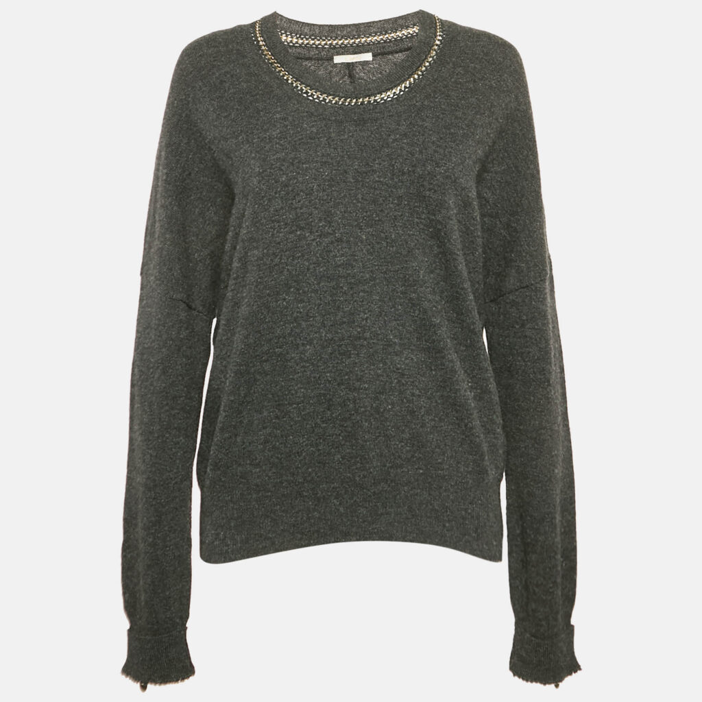 luxury-women-chloe-used-clothes-p1155038-001 Chloe Grey Merino Wool Chain Embellished Sweater S