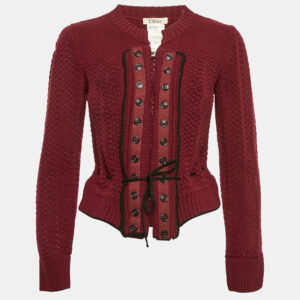 chloe vintage burgundy wool knit hook front cardigan m