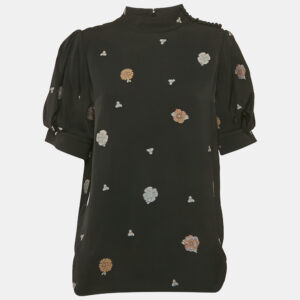 Chlo&eacute; Black Brocade Puff Sleeve Top L