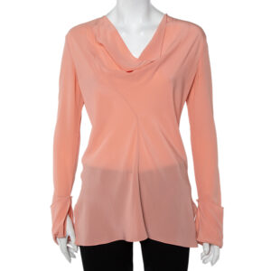 Chloe Pink Silk Draped Neck Long Sleeve Top S