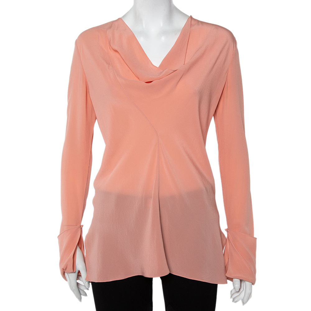 luxury-women-chloe-used-clothes-p454110-003 Chloe Pink Silk Draped Neck Long Sleeve Top S