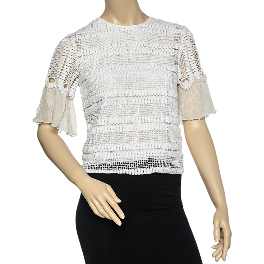 luxury-women-chloe-used-clothes-p568384-006-2 Chloe White Crochet Lace Top M