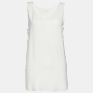 Chloe Off-White Crepe Embellished Sleeveless Blouse M