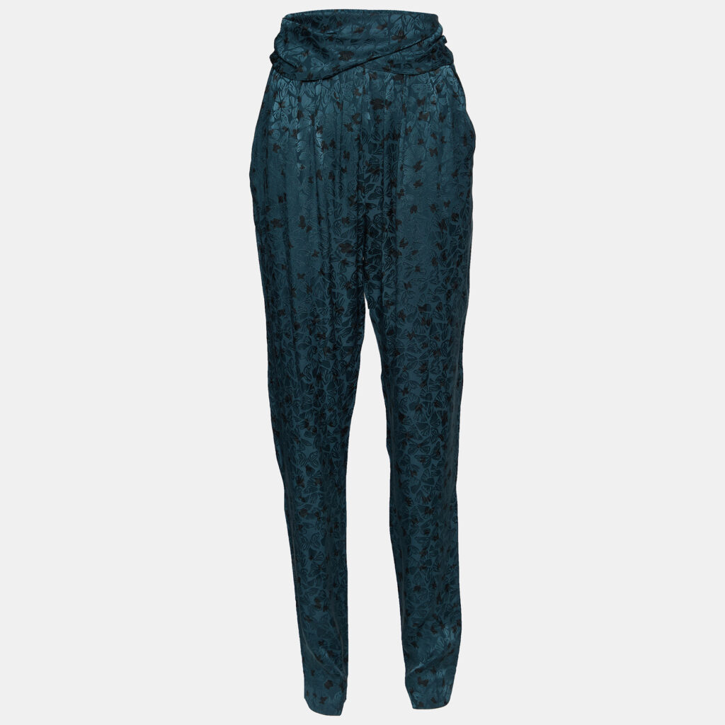 luxury-women-chloe-used-clothes-p829051-001 Chloe Green Butterfly Printed Silk Jacquard Pants M