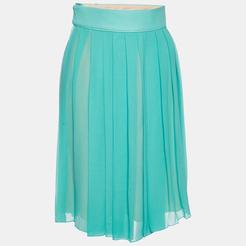 luxury-women-chloe-used-clothes-p982050-1716378975-004 Chloe Cyan Blue Silk Pleated Midi Skirt M