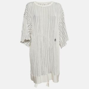 Chloe Off-White Patterned Knit Flared Sleeves Mini Dress L