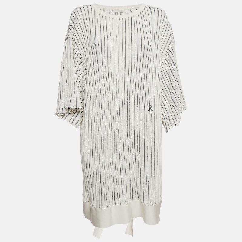 luxury-women-chloe-used-clothes-p983216-1716357621-003 Chloe Off-White Patterned Knit Flared Sleeves Mini Dress L