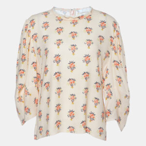 Chloe Wild Pink Printed Crepe Puff Sleeves Top L