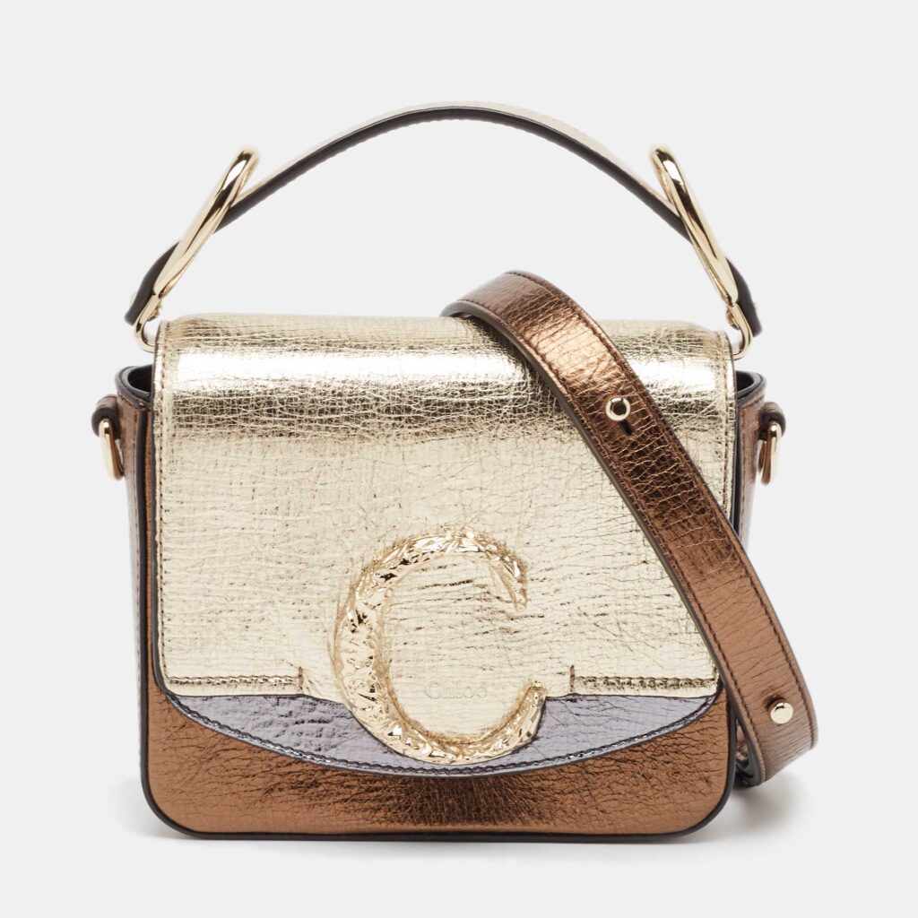 luxury-women-chloe-used-handbags-p1045603-017 Chloe Metallic Multicolor Leather Mini C Top Handle Bag