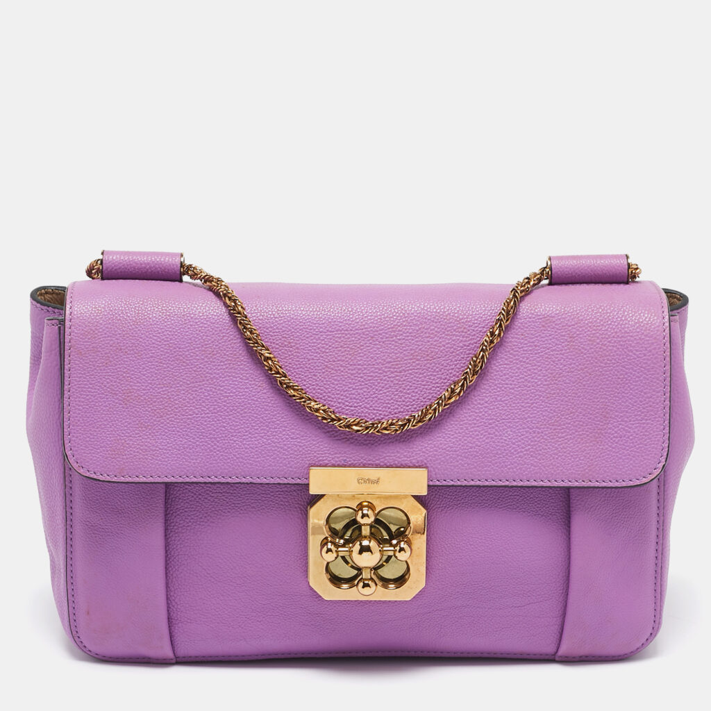 luxury-women-chloe-used-handbags-p1101251-001 Chloe Purple Leather Medium Elsie Chain Shoulder Bag
