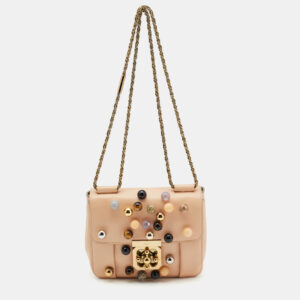 Chloe Peach Leather Small Embellished Elsie Shoulder Bag