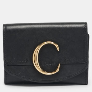 Chloe Black Leather C Trifold Wallet
