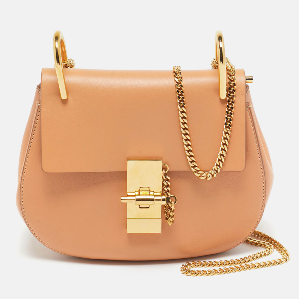 luxury-women-chloe-used-handbags-p1125140-011.jpg Chloe Peach Leather Small Drew Shoulder Bag
